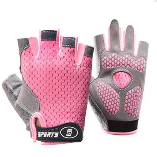 Kids Fingerless Cycling Gloves - Non-Slip, Pink for Ages 5-8