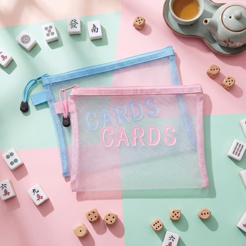 Pink & Blue Mahjong Card Clutch Holder Pouch 9.45 x 6.89 Inches, Protective Case with Zipper, Ideal for Game Night & Gift