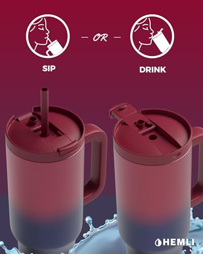 Hemli 40oz Insulated Stainless Steel Tumbler with Handle & Straw - Red Purple