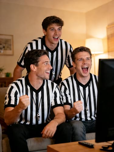 Large Referee Shirt Set with Whistles - 6 Official Soccer Umpire Jerseys for Men & Women