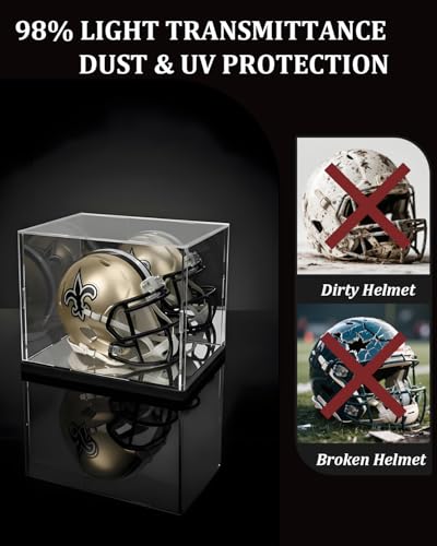 Mini Helmet Display Case with Mirror Back | UV-Resistant, Dustproof, 7.9"