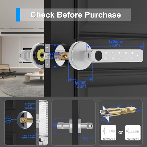 Fingerprint Door Lock, Biometric Lock with Keypad, Silver, Suitable for Home, Apartment, Office, Bedroom