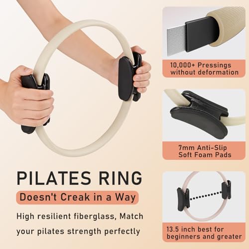 Pilates Ring Kit with Adjustable Weights & Resistance Bands - Beige