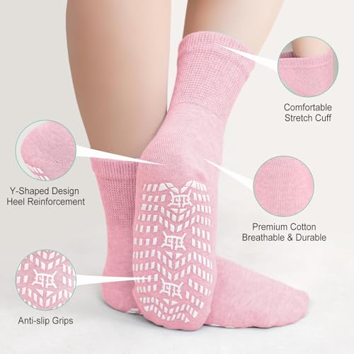 Non Slip Grip Socks for Women - Pink, 1 Pair