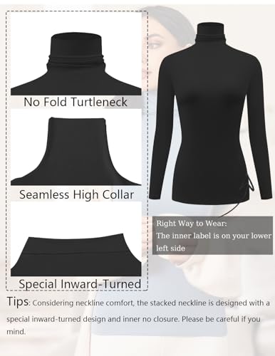 Women's Thermal Turtleneck Long Sleeve Shirt - Medium / Black