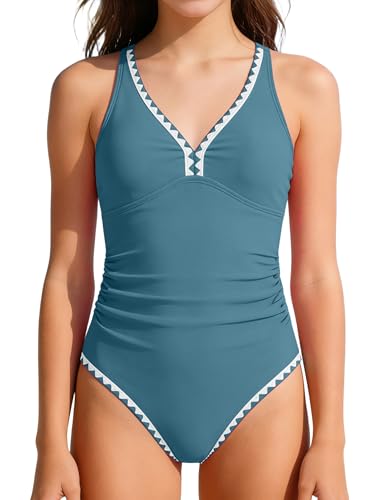 Girls One-Piece Swimsuit with Ruffle Detail - Deep Blue, 11-12 Years