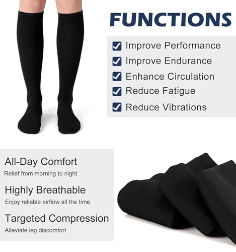Saniripple 3 Pairs Compression Socks 20-30 mmHg Knee High Support for Women Men Large-X-Large Black