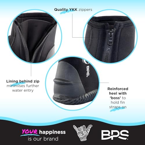 BPS 7mm/5mm/3mm Neoprene Dive Boots with Anti-Slip Hard Sole for Water Sports - Men & Women
