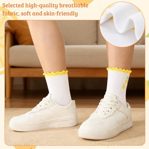 Ruffle Pilates Grip Socks for Women - Cotton Embroidery - 5 Pairs, Medium