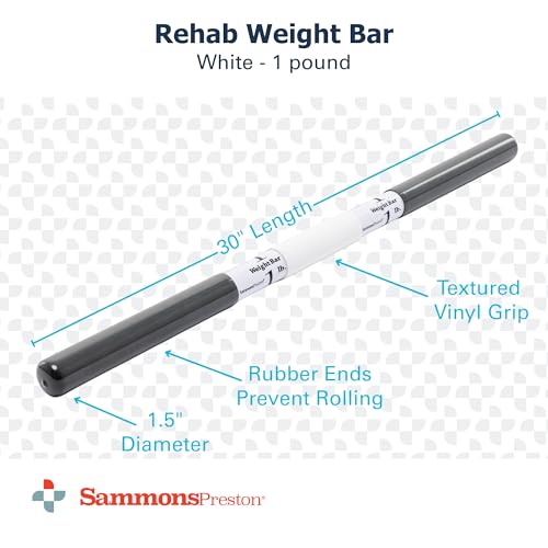 Sammons Preston 1 lb White Rehab Weight Bar – Non-Bendable PVC Tube, Textured Grip