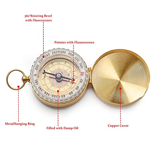 Golden Pocket Compass - Glow in the Dark Waterproof Navigation Tool
