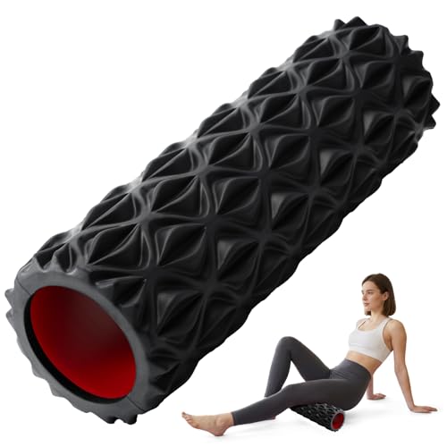 Deep Tissue Foam Roller - Diamond Textured Massage Roller - 15" Black