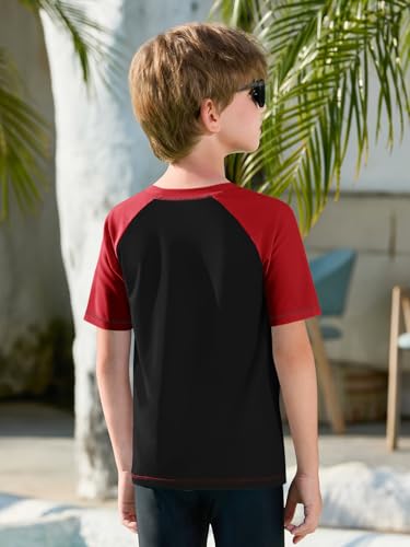 Boys UPF 50+ Raglan Rash Guard Swim Shirt - Color Block Black, 11-12 Years
