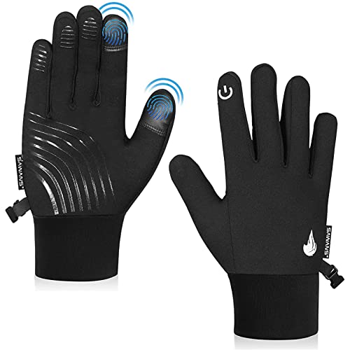 Kids Thermal Cycling Gloves - Windproof Touchscreen Mitts, L (9-10 Years) Black