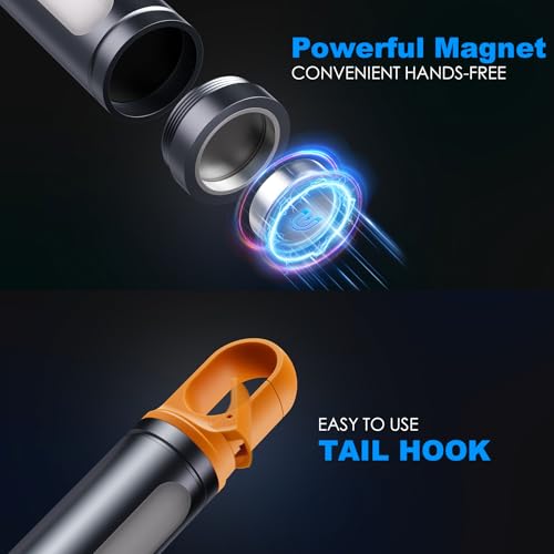 ADDplus Rechargeable Magnetic LED Flashlight Black 2 - 9 Modes, 1300m Beam