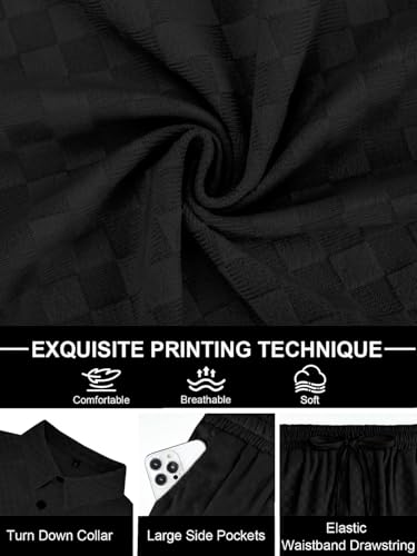 UOUA Men's Velour 2-Piece Tracksuit Set Large Black Casual Sweatsuit