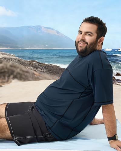 Arcweg Men's Big & Tall Navy Blue UPF 50+ Sun Protection Rash Guard T-Shirt XL-6XL