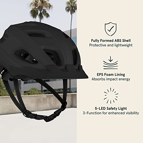 Adjustable Adult Bike Helmet with LED Light - Matte Black