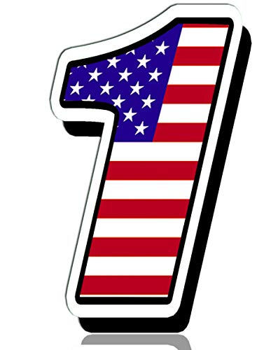Racing Number 1 Sticker Decal with USA Flag Design - 3.94 x 2.75 Inch