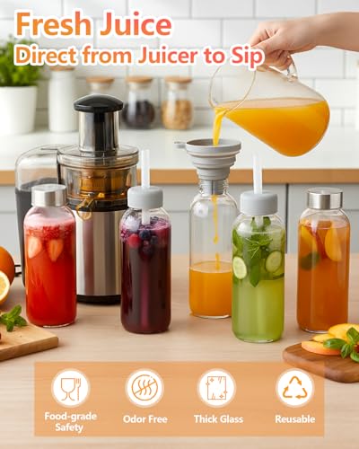 Zukro 16 oz Glass Juice Bottles Pack of 4 with Leak-Proof Stainless Steel Lids