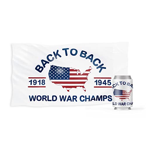 Back to Back World War Champs Flag 3x5 Ft - Patriotic Banner with Coozie