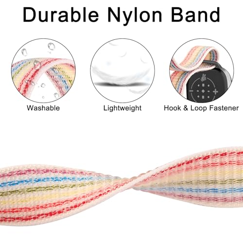 Soft Nylon Bands for Fitbit Ace LTE - Black+Pink Sand+Rainbow