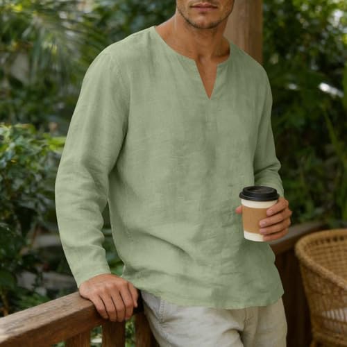 Men's Lightweight Breathable Long Sleeve V-Neck Yoga Top - 3X-Large Green