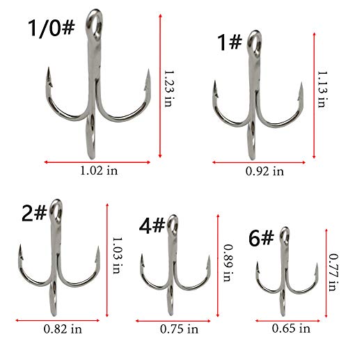 Treble Fishing Hooks Set - 50pcs High Carbon Steel, Size #2 to #10, Silver