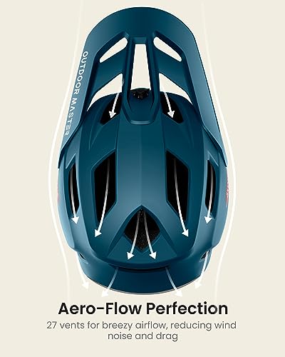 Full Face Mountain Bike Helmet - Lightweight, 27 Vents, Azure Blue / Medium