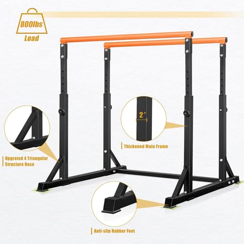 Heavy Duty Dip Station - Adjustable Parallel Bars, 800lbs Capacity, 7 Height Levels - Orange