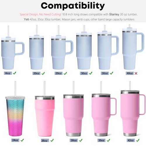 10 Pack Reusable Clear Straws - 10.8" Long for Stanley 30 oz Tumbler & More - Clear-30 oz