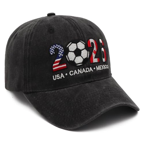 Okbycuyck Black Soccer Hat 2026 USA, CAN, MEX Fan Baseball Cap - Embroidered