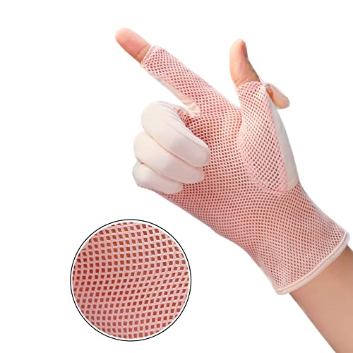 UV Protection Fingerless Gloves for Women - Pink Mesh