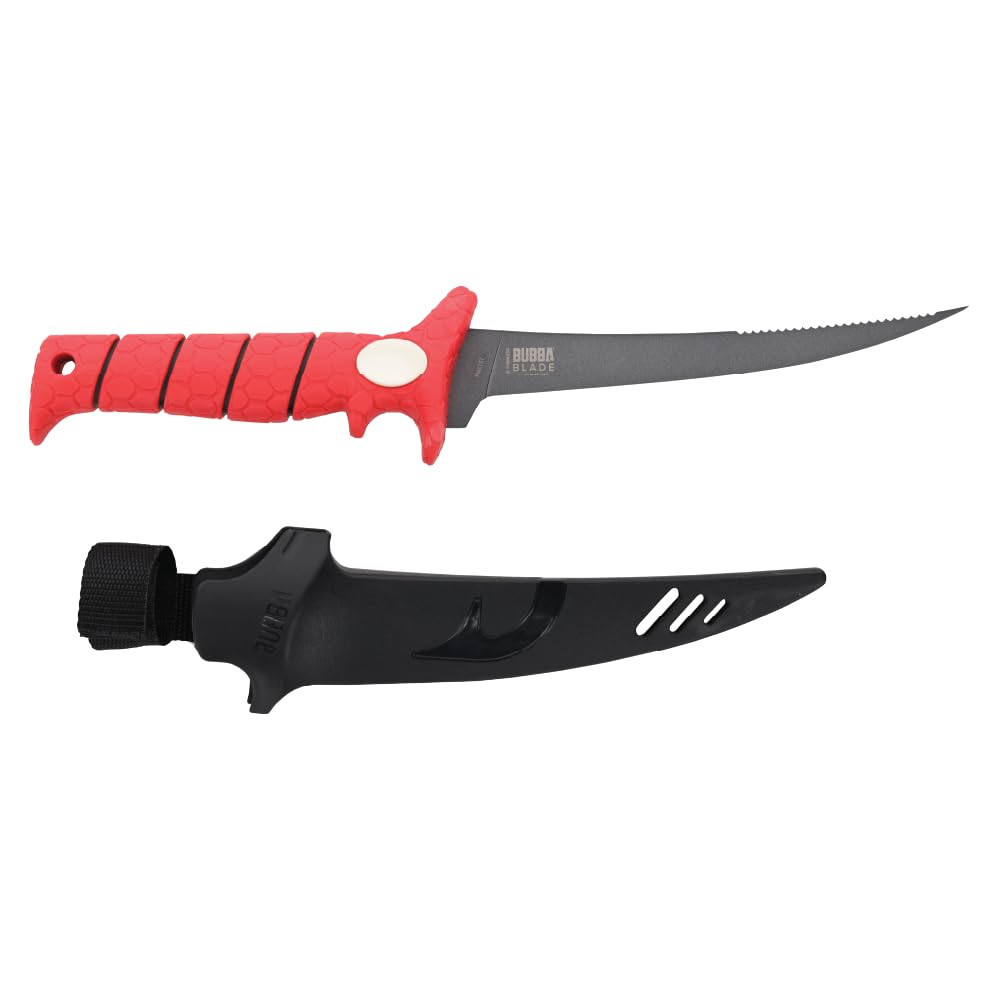BUBBA Tapered Flex Fillet Knife with Sperrated Spine 7" with Non-Slip Grip, Corrosion-Resistant Stainless Steel for Filleting, Fishing, Outdoors
