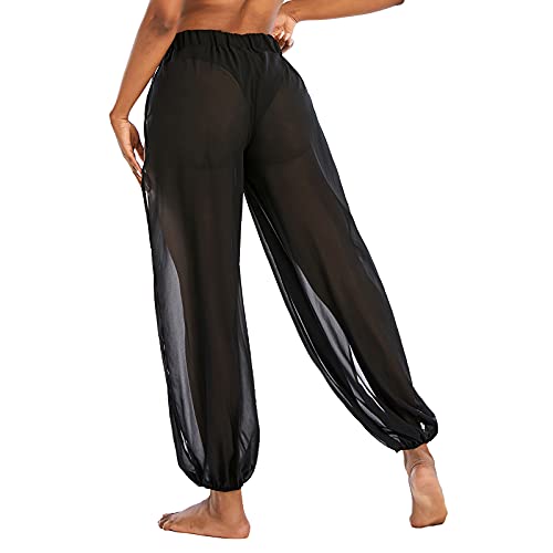 American Trends Slit Black Medium: Women’s High-Waist Cover Up Pants for Beach Swimwear