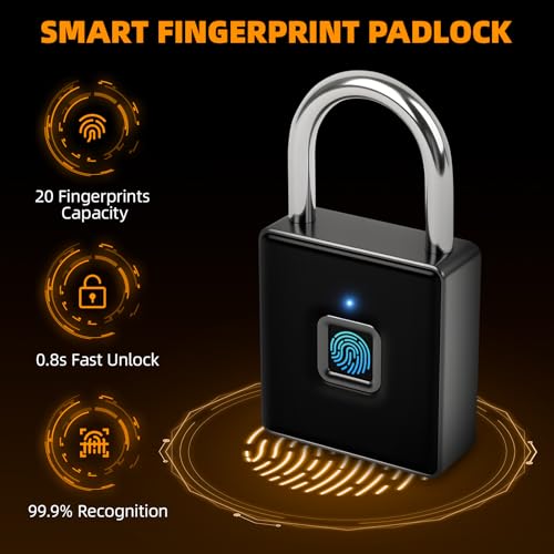 Fingerprint Padlock - Biometric Gym Lock with APP Unlock, Smart Locks for Lockers with Code, Waterproof Keyless Fingerprint Lock for Gym, School
