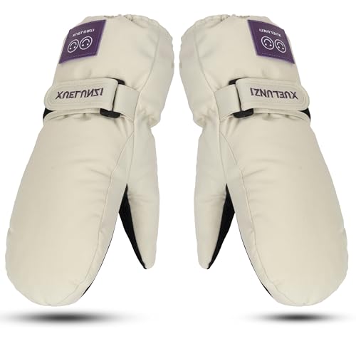 Kids Ski Mittens - Windproof Warm Fleece Lined Gloves - Beige