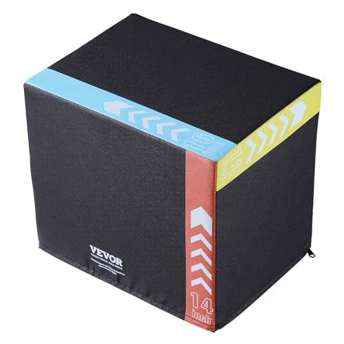 Plyometric Jump Box - 3 Adjustable Heights, 16"x14"x12" - Black