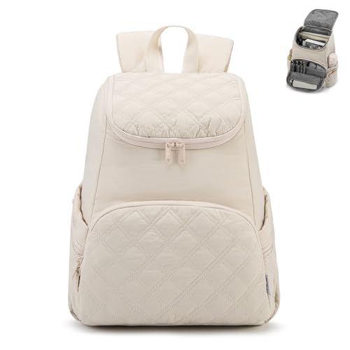 NOL Women's Quilted Waterproof Puffer Backpack - Cream Large Travel Daypack