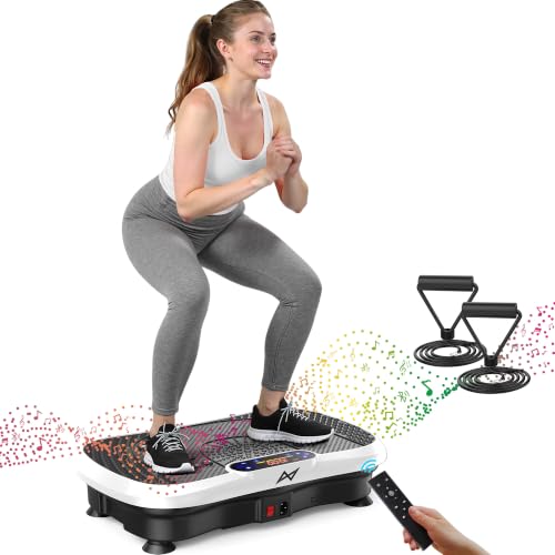 Vibration Plate Fitness Machine - 200W Bluetooth, Curved Design, White
