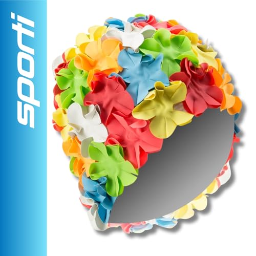Sporti Women's Multi Floral Swim Cap - Hair Protection & Elegant Design