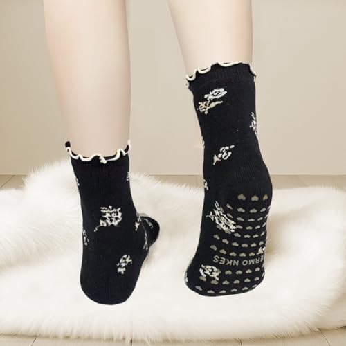 Warm Thickened Yoga Socks - Non-Slip Pilates Socks, 3 Pairs - One Size / Black, Khaki, Coconut Milk