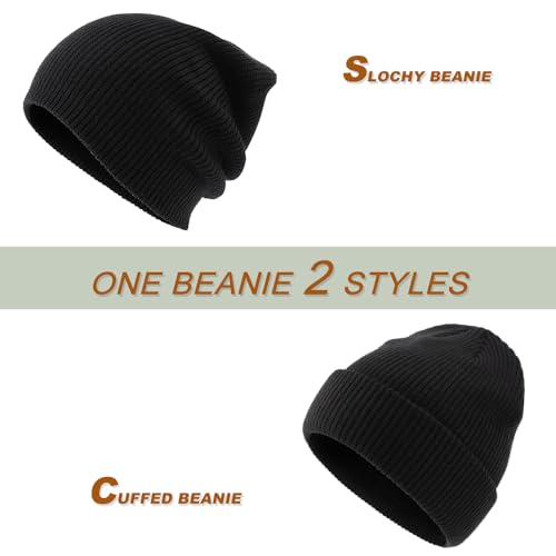 Cuffed Knit Winter Beanie Hat for Men & Women - Black Classic