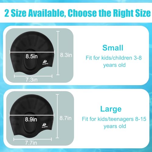 Alepo Kids Swim Cap 2 Pack Rose Red & Purple, 3-8/8-15 Years, Durable Silicone with 3D Ear Pockets