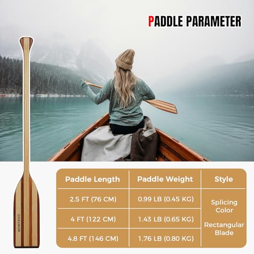 Wooden Canoe Paddle with Anti-Collision Edge, Ergonomic Grip - Splicing Color, 146 cm