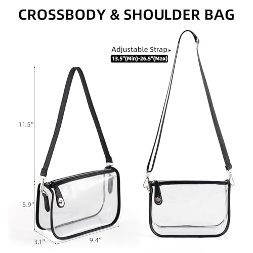 Clear Stadium Purse for Women - Approved Crossbody Bag - Black