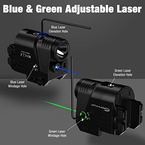 500 Lumen Blue Green Laser Light for Pistol, Rechargeable Rail Mounted Flashlight Laser Combo for Picatinny Rail, Magnetic Charging