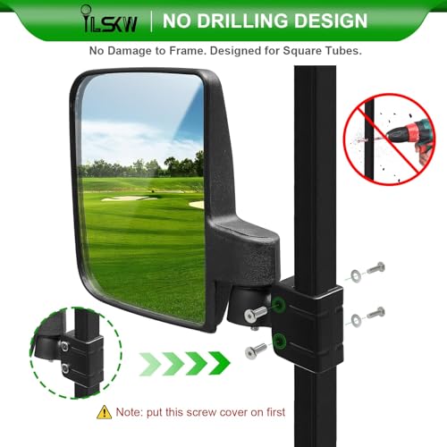 No Drilling Golf Cart Side Mirrors for EZGO, Club Car, Yamaha - Wide View, Foldable