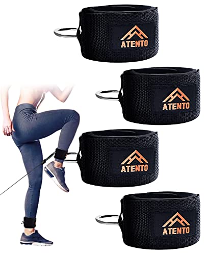Black Adjustable Padded Ankle Straps for Cable Machine & Workout - ATENTO