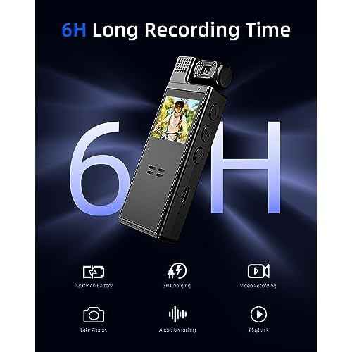 64G Body Camera with Video Recording, 1080P HD Police Body Worn Cam with 180¡Æ Rotatable Lens, Night Vision, and 6 Hours Battery Life for Daily Records, Delivery/Serving Jobs